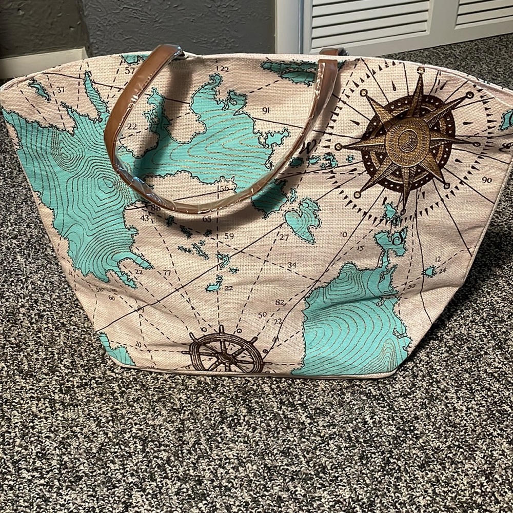 Mud Pie Seven Seas Tote Nautical Map. New with tags